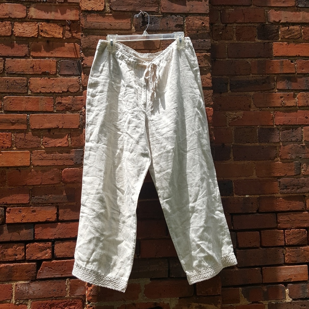 J.Khaki cropped Linen pants